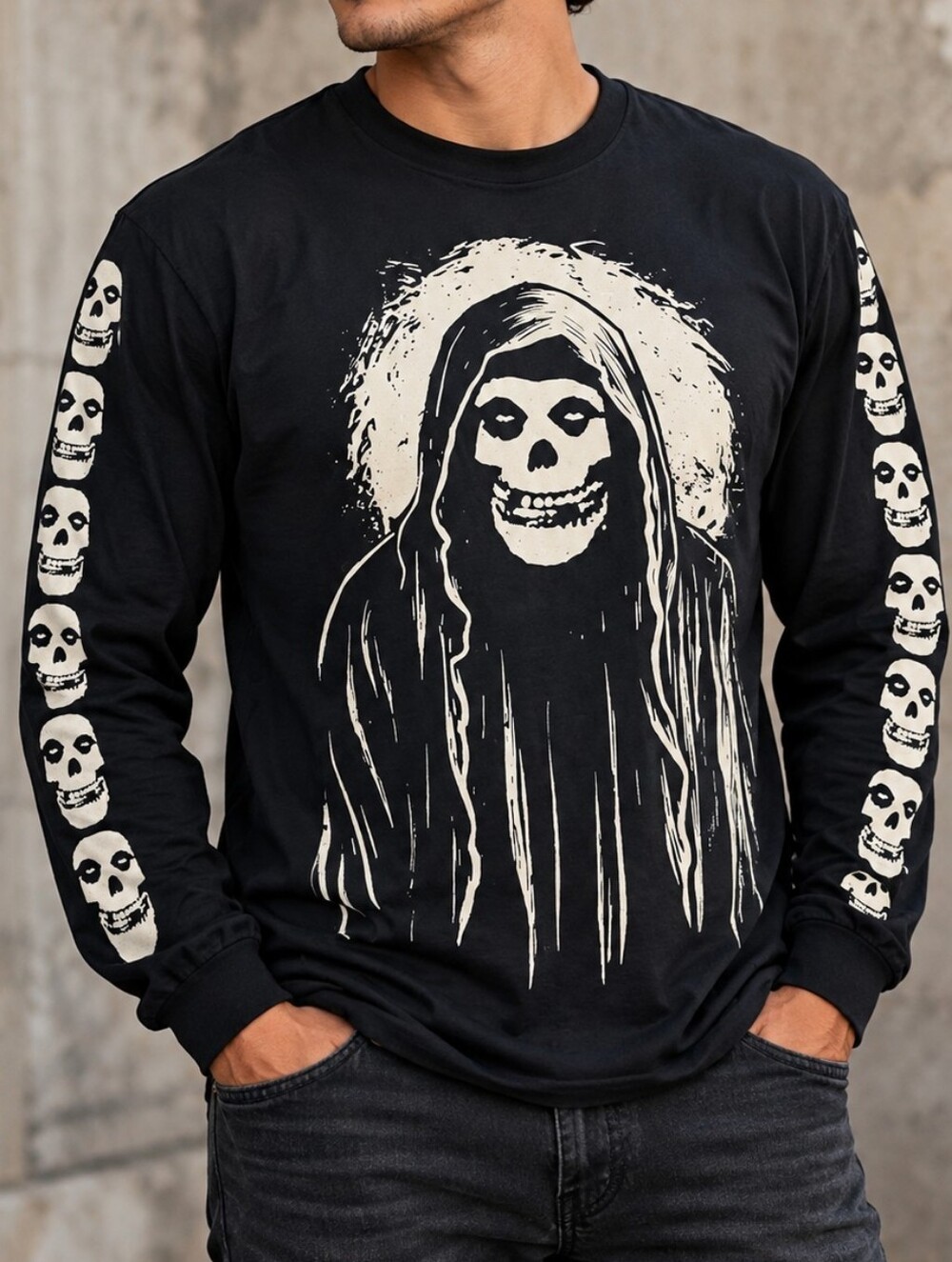 Misfits Fiend Skull Black Long Sleeve Graphic T-Shirt Size Medium Punk Rock #2